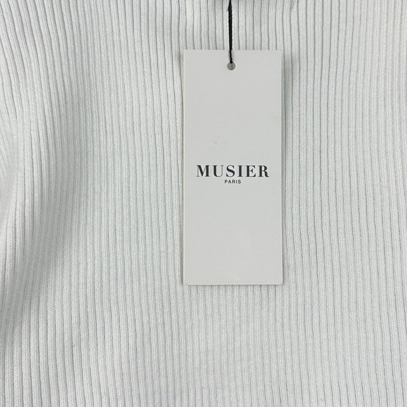 NWT Musier Paris Women's Pearls Ribbed Cropped Top Shirt Size 42 White - Picture 12 of 15